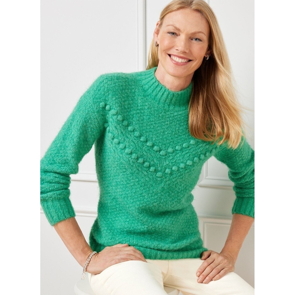 Talbots Chevron Knit Mockneck Sweater Green Size Large Petite EUC